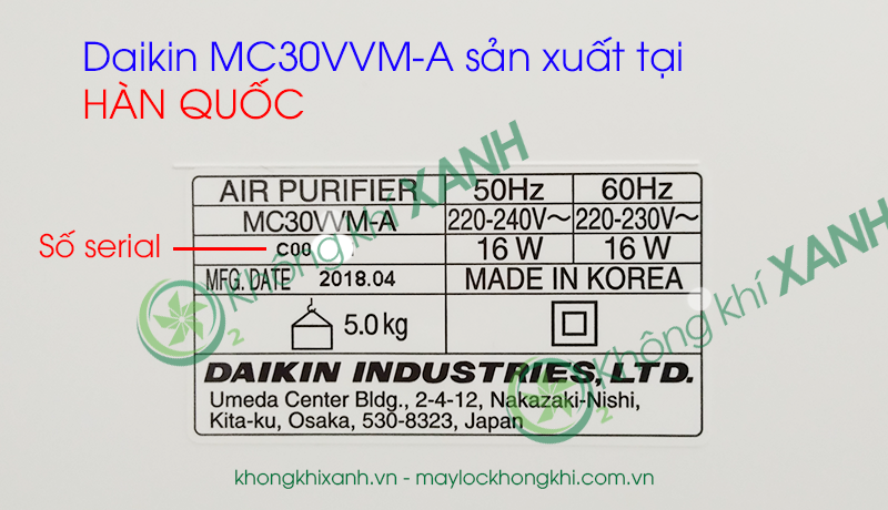 Daikin MC30VVM-A được sản xuất tại Hàn Quốc - Bảo hành điện tử toàn quốc